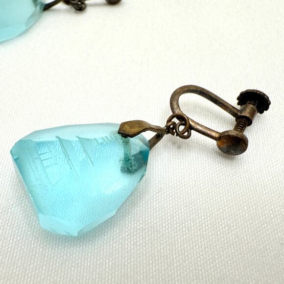 Antique Art Deco Czech Glass Pagoda Reverse Intaglio Necklace & Earrings Set - Picture 5 of 9